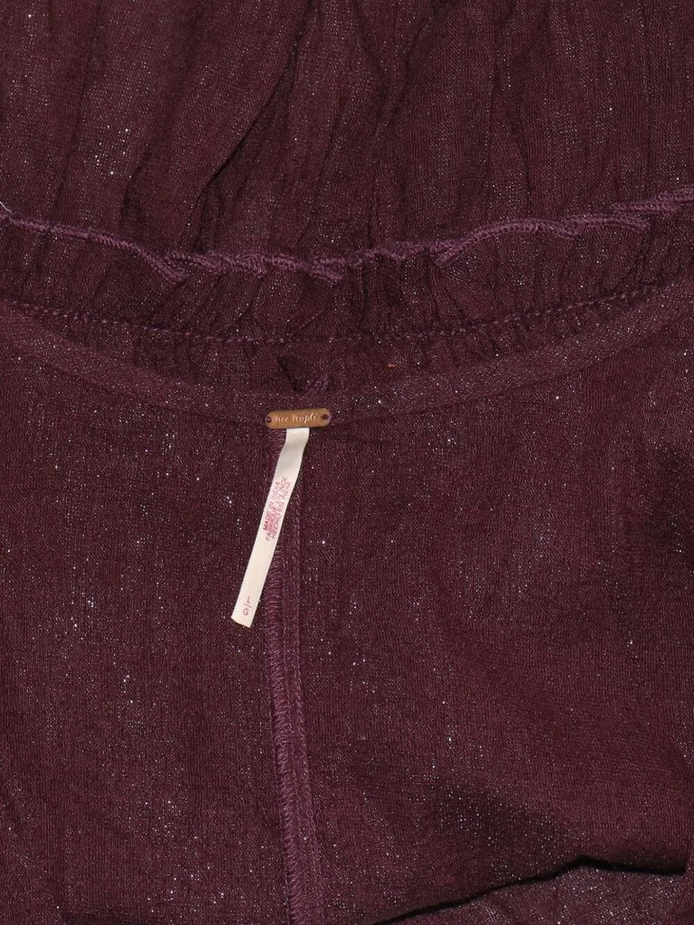 Free People Shimmy Shimmer Blouse Top Long Sleeve Button Plum Ruffle L